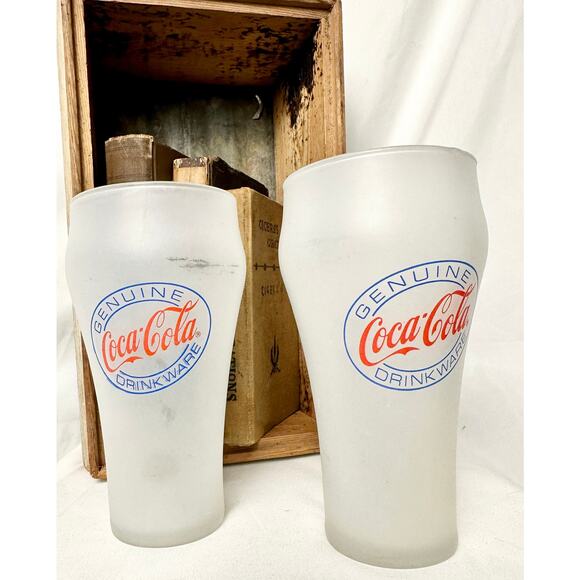 Set of 2 Vintage Genuine Coca-Cola Frosted Drinkware - Picture 1 of 4